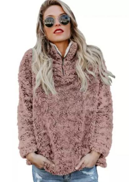 CLEARANCE New Boutique Pink Fleece Pullover Coat - Picture 3 of 5